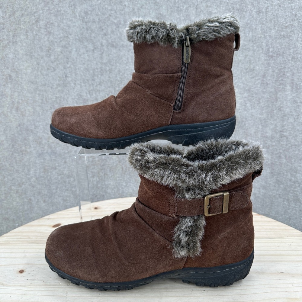 Khombu Lindsey Ankle Boots Womens 10 Brown Leather Faux Fur Buckle